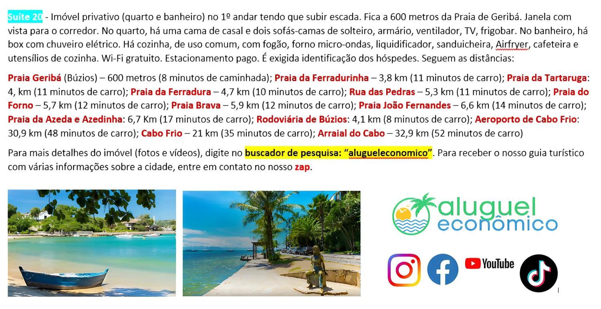 Buzios - Geriba - Suites - Aluguel Economico ภายนอก รูปภาพ